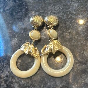 Carol Lee clip faux ivory hammered brass and elephants amazing vintage
